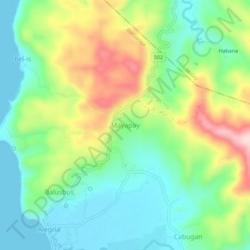 Topografische kaart Mayapay, hoogte, reliëf