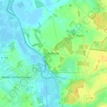 Topografische kaart Behrste, hoogte, reliëf