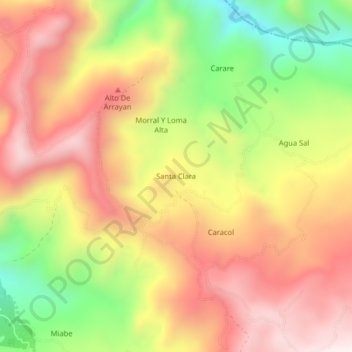 Topografische kaart Santa Clara, hoogte, reliëf