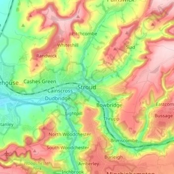 Topografische kaart Stroud, hoogte, reliëf