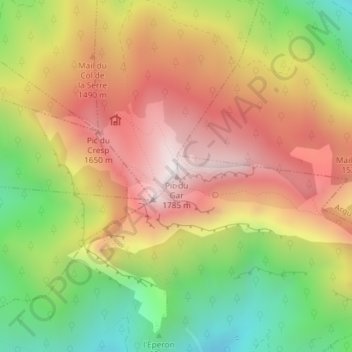 Topografische kaart Pic du Gar, hoogte, reliëf