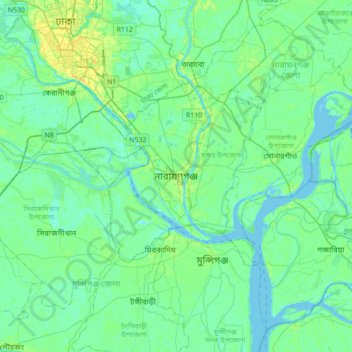 Topografische kaart Narayanganj, hoogte, reliëf