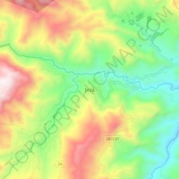 Topografische kaart Inzá, hoogte, reliëf