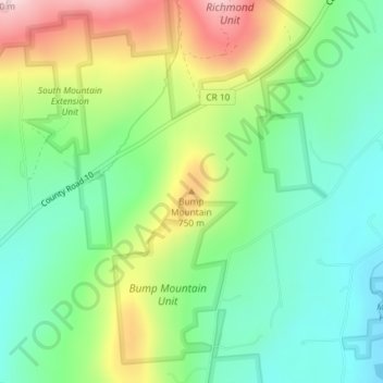 Topografische kaart Bump Mountain, hoogte, reliëf