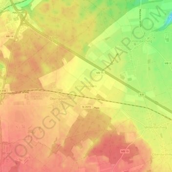 Topografische kaart Unterlaindern, hoogte, reliëf