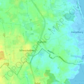 Topografische kaart Kieholm, hoogte, reliëf