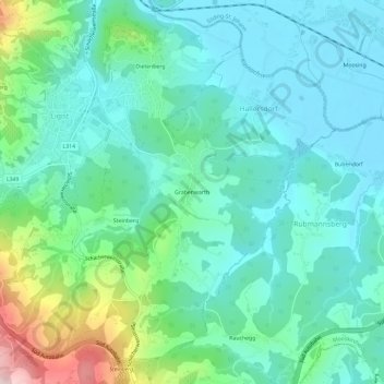 Topografische kaart Grabenwarth, hoogte, reliëf