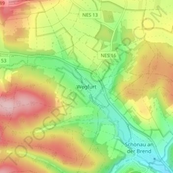 Topografische kaart Wegfurt, hoogte, reliëf