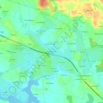 Topografische kaart Pont Malgouin, hoogte, reliëf