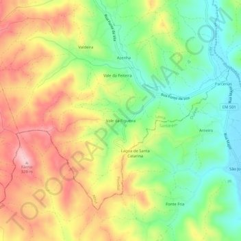Topografische kaart Vale da Figueira, hoogte, reliëf