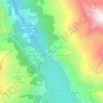 Topografische kaart Le Chevril, hoogte, reliëf