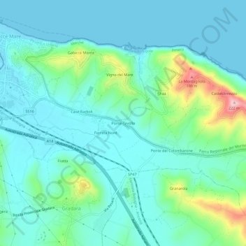Topografische kaart Ponte Tavollo, hoogte, reliëf