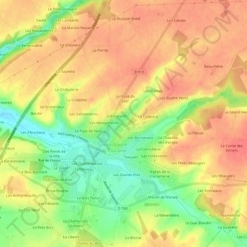 Topografische kaart Le Sabot Rouge, hoogte, reliëf
