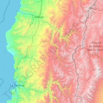 Topografische kaart Norte Chico, hoogte, reliëf