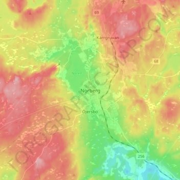 Topografische kaart Norberg, hoogte, reliëf
