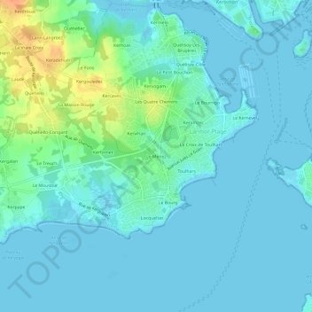 Topografische kaart Le Menez, hoogte, reliëf
