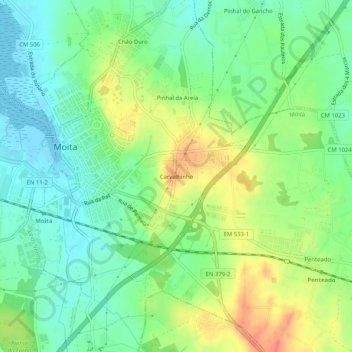 Topografische kaart Carvalhinho, hoogte, reliëf