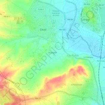 Topografische kaart El Saladar, hoogte, reliëf