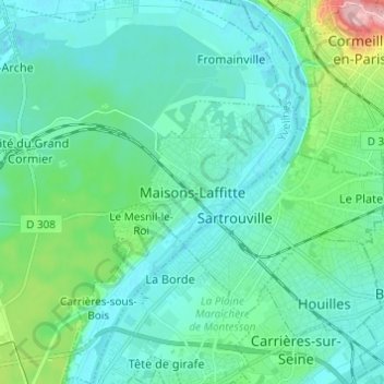 Topografische kaart Maisons-Laffitte, hoogte, reliëf