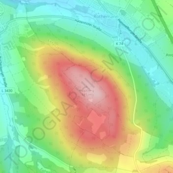 Topografische kaart Rippberg, hoogte, reliëf