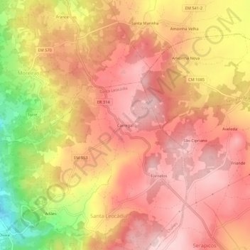 Topografische kaart Carregal, hoogte, reliëf