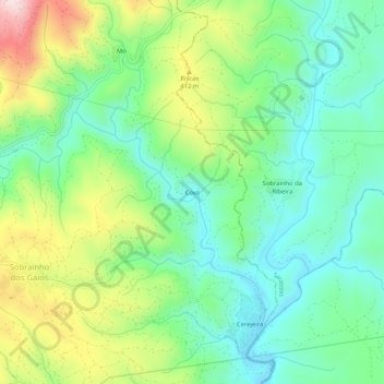 Topografische kaart Cova, hoogte, reliëf