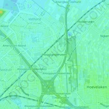 Topografische kaart Hooglanderveen, hoogte, reliëf