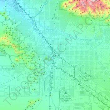 Topografische kaart Tucson, hoogte, reliëf