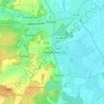 Topografische kaart Schaafhausen, hoogte, reliëf