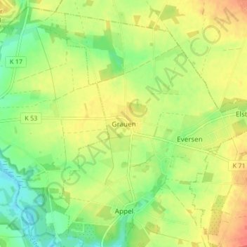 Topografische kaart Grauen, hoogte, reliëf