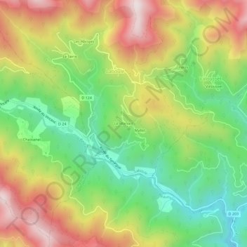 Topografische kaart Le Monteil, hoogte, reliëf