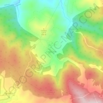 Topografische kaart Carrazedo, hoogte, reliëf