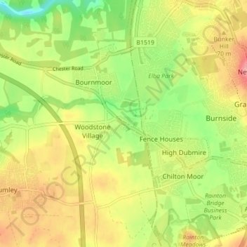 Topografische kaart Lambton, hoogte, reliëf