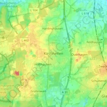 Topografische kaart Kirchhellen, hoogte, reliëf