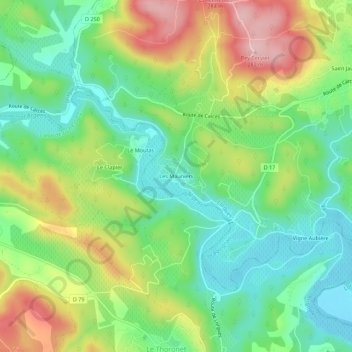 Topografische kaart Les Mauniers, hoogte, reliëf