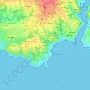 Topografische kaart Keryéoc'h, hoogte, reliëf
