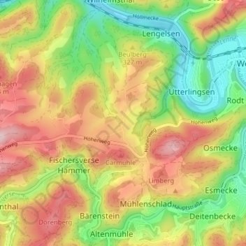 Topografische kaart Rentrop, hoogte, reliëf