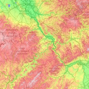 Topografische kaart Mayen-Koblenz, hoogte, reliëf