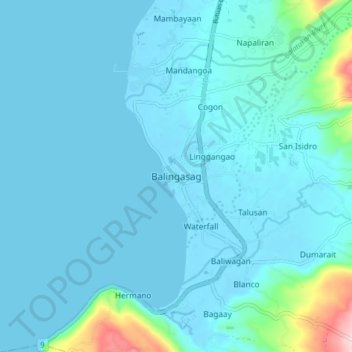 Topografische kaart Balingasag, hoogte, reliëf