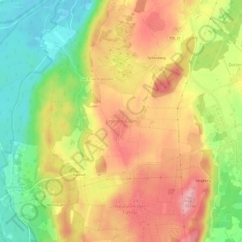 Topografische kaart Ergertshausen, hoogte, reliëf