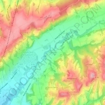 Topografische kaart Charrière, hoogte, reliëf
