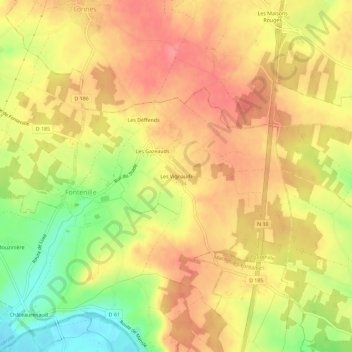 Topografische kaart Les Vignauds, hoogte, reliëf