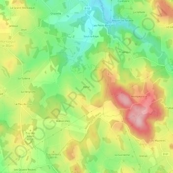 Topografische kaart Agnat, hoogte, reliëf