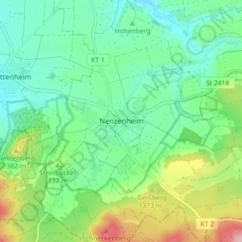 Topografische kaart Nenzenheim, hoogte, reliëf