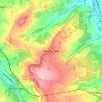 Topografische kaart Farnley Tyas, hoogte, reliëf