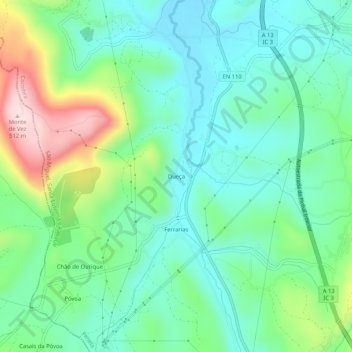 Topografische kaart Dueça, hoogte, reliëf