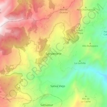 Topografische kaart Sativanorte, hoogte, reliëf