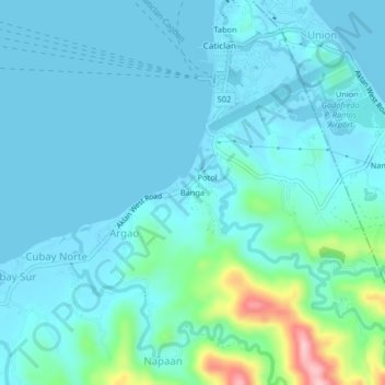 Topografische kaart Banga, hoogte, reliëf