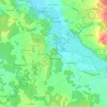 Topografische kaart Le Pinier, hoogte, reliëf
