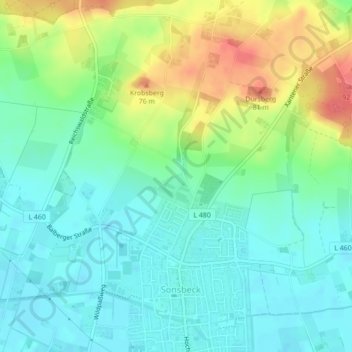 Topografische kaart Buntsandstein, hoogte, reliëf